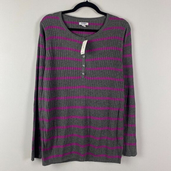 Old Navy Gray Purple Striped Long Sleeve Ribbed Henley Sweater Size XL - Picture 1 of 10